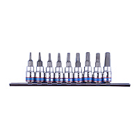 Набор торцевых насадок 1/4" TORX, Т8-Т40 мм, L = 37 мм, с отверстием, 9 предметов KING TONY 2119PR