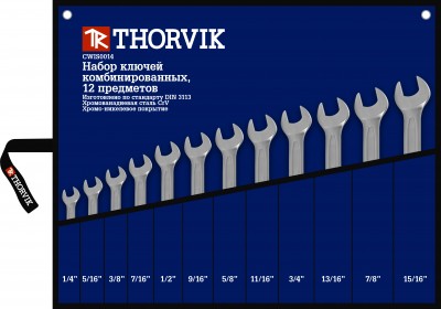 Набор ключей гаечных комбинированных дюймовых в сумке 1/4"--15/16" 12 предметов Thorvik CWIS0012