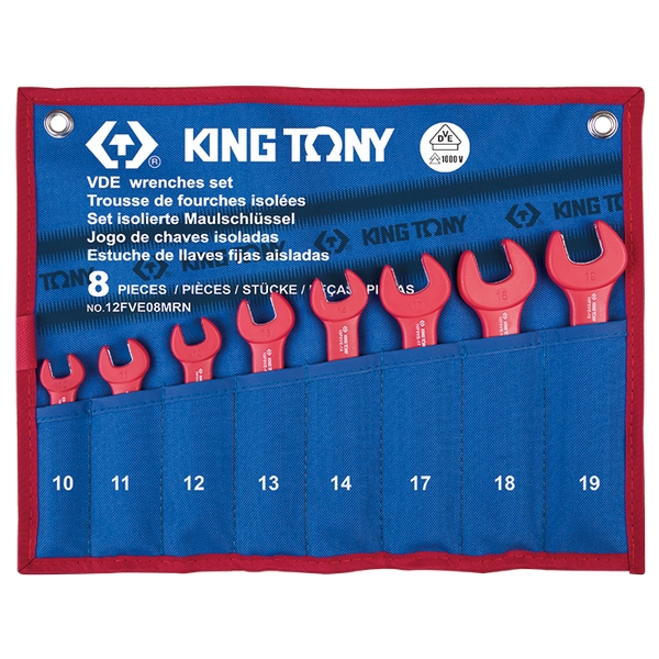 Набор рожковых диэлектрических ключей KING TONY 12FVE08MRN, 10-19 мм, чехол из теторона, 8 предметов