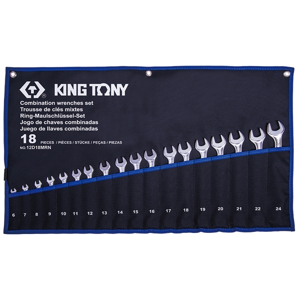 Набор комбинированных ключей KING TONY 12D18MRN, 6-24 мм, чехол из теторона, 18 предметов
