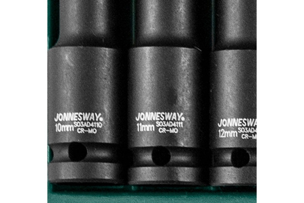 Набор головок торцевых ударных глубоких JONNESWAY S03AD4111S (1/2";DR 10-24 мм, 11 предметов)