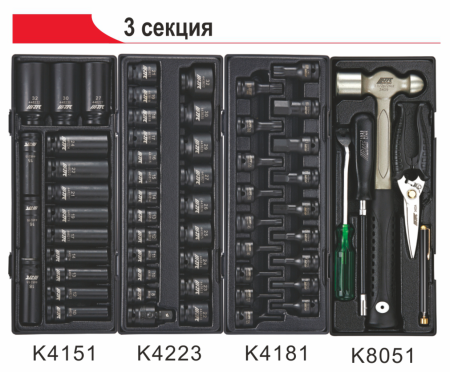 Тележка инструментальная JTC-3931 с набором инструментов JTC-344 (7 секций, 344 предмета)