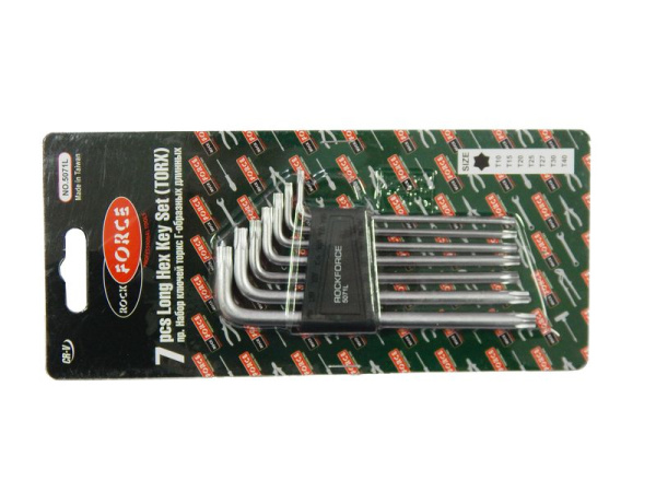 Набор ключей TORX Г-образных длинных, 7пр.(Т10,Т15,Т20,Т25,Т27,Т30,Т40) в пластиковом держателе