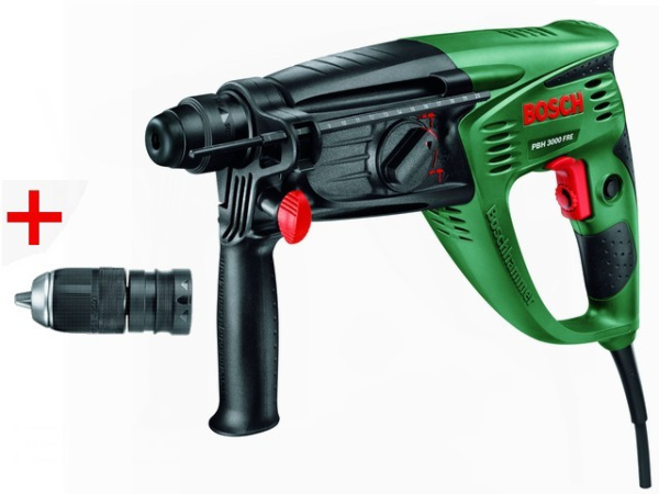 Перфоратор BOSCH PBH 3000 FRE в чем. + набор буров (750 Вт, 2.8 Дж, 3 реж., патрон SDS-plus, быстросъемн., вес 3.0 кг)