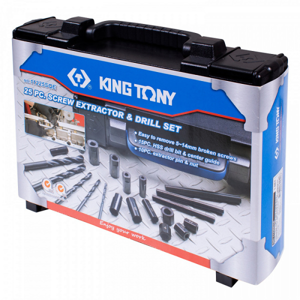 Набор для извлечения поврежденного крепежа 5-14 мм, 25 предметов KING TONY 11225SQE
