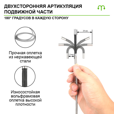 Видеоэндоскоп управляемый оптоволоконная подсветка, экран 4.5", 1Мп, 1280х720, 1м, 4мм зонд, 360° iCartool IC-VC1042WL