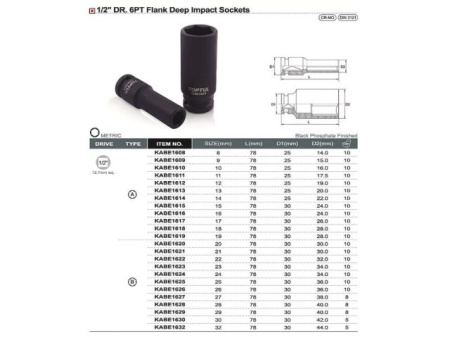 Головка ударн. 1/2" 10мм 6гр. глубокая TOPTUL
