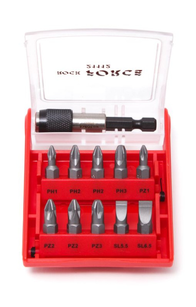 Набор бит с битодержателем 11пр., 1/4''(PH1,2,3 PZ1,2,3, SL5.5, 6.5)