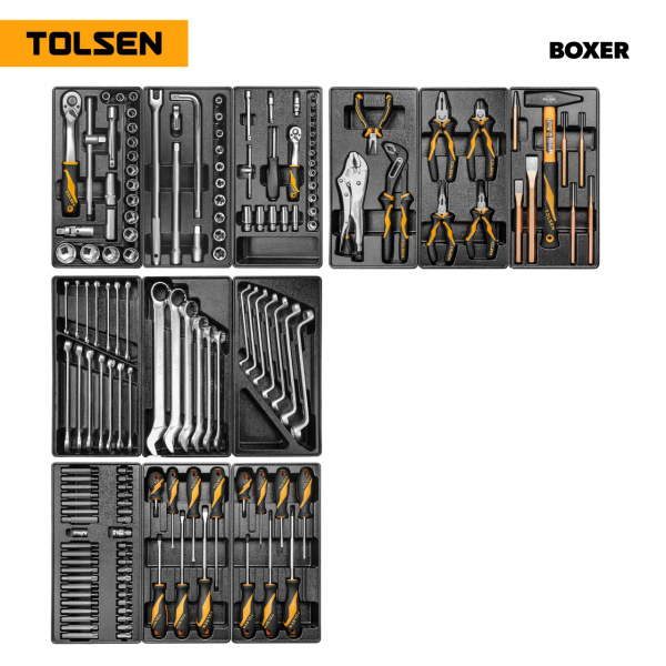 Набор инструментов "BOXER" для тележки TOLSEN TT85415-157 (12 ложементов, 157 предметов)