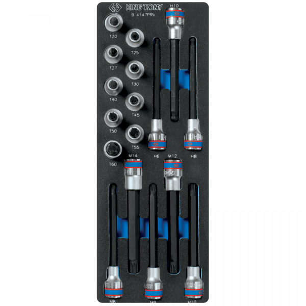 Набор насадок HEX, TORX и SPLINE, ложемент, 17 предметов KING TONY 9-4147PRV