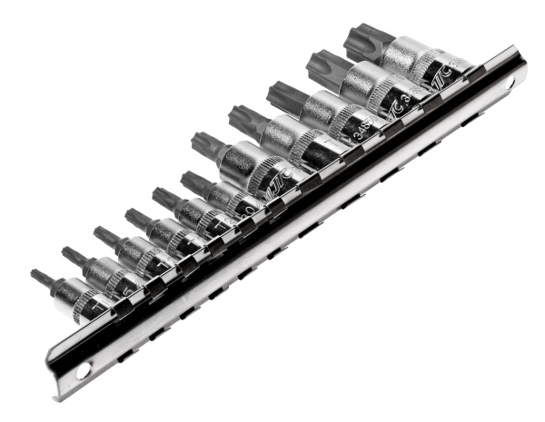 Набор головок торцевых JTC-3902 (1/4"-3/8", TORX, Т10Н-Т60Н, с отверстием, 11 предметов)