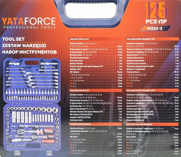 Набор инструментов 125пр. 1/4'', 1/2''(6гр.)