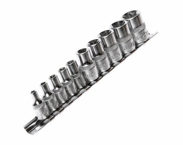 Набор головок торцевых JTC-3901 (1/4"-3/8", TORX, Е4-Е18, 10 предметов)