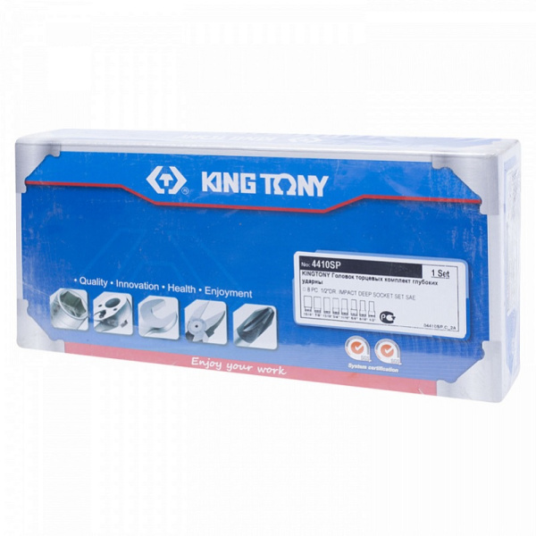 Набор ударных глубоких торцевых головок KING TONY 4410SP, 1/2", шестигранные, 1/2"-15/16", 8 предметов