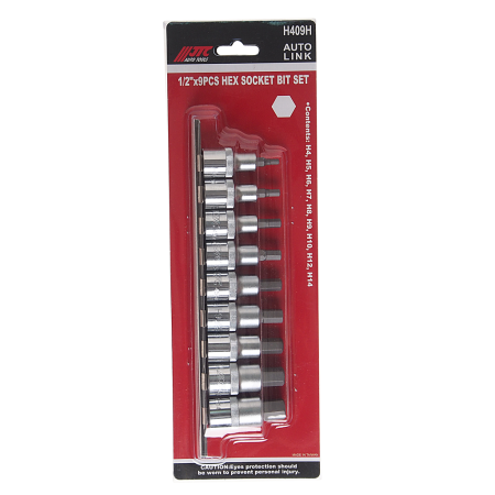 Набор бит-головок JTC-H409H (1/2", HEX, H4-H14, 9 предметов)