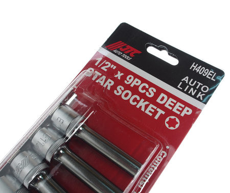Набор головок торцевых удлиненных JTC-H409EL (1/2", TORX, Е10-Е24, 9 предметов)