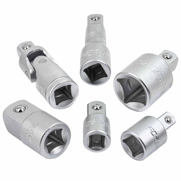 Набор адаптеров 6пр(3/8''(F)x1/2''(M),1/2''(F)x3/8''(M),1/2''(F)x3/4''(M),3/4''(F)x1/2''(M),удлинитель 125мм, кардан 1/2''),в ложементе