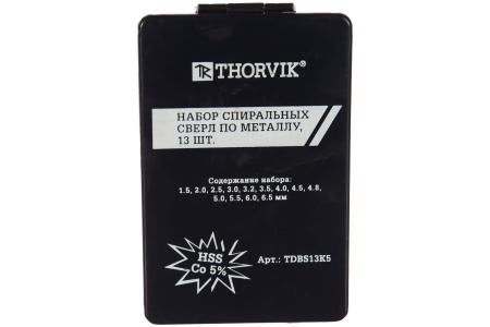 Набор спиральных сверл по металлу TDBS13K5, HSS Co в металлическом кейсе, d1.5-6.5 мм