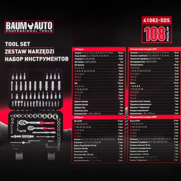 Набор инструментов 108 пр. 1/4''3/8''(6гр.)(4-22мм)