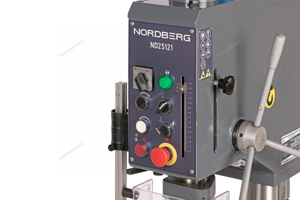 Станок сверлильный редукторный NORDBERG ND25121 (0,85 кВт, 25 мм, макс. расст. до стола 350 мм, 12 скоростей, тиски)