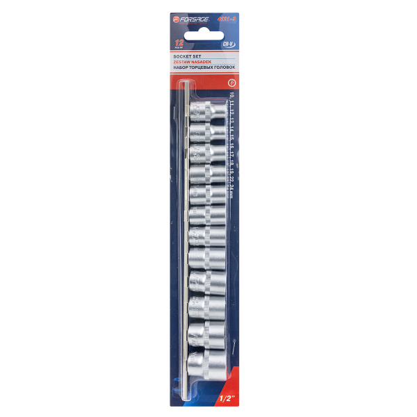 Набор головок 12пр. 1/2''12гр.(10-19,22,24мм), на планке