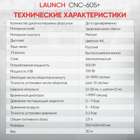 Установка для тестирования и очистки форсунок FSI, GDI и PIEZO Launch CNC-605+ LNC-265