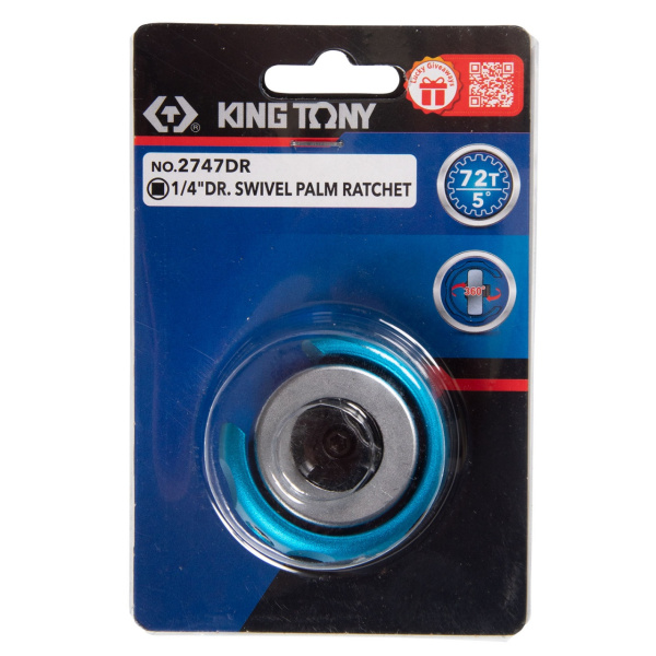 KING TONY Трещотка компактная 1/4", 72 зубца, дисковый механизм