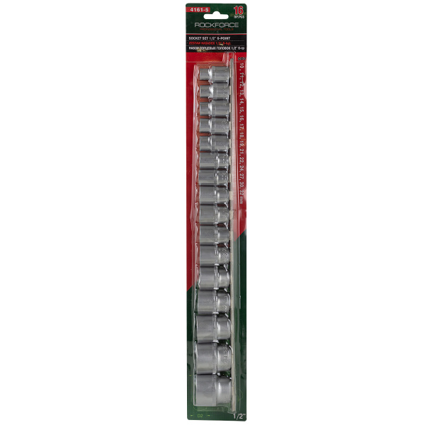 Набор головок 16пр. 1/2''6гр.(10-19,21,22,24,27,30,32мм), на планке