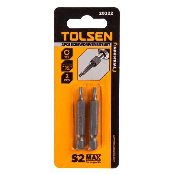 Набор вставок (бит) торцевых 1/4" Torx T15 50 мм 2 предмета TOLSEN TT20322