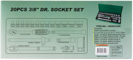Набор головок торцевых S04H3120S, 3/8"DR, 6-23 мм, 20 предметов