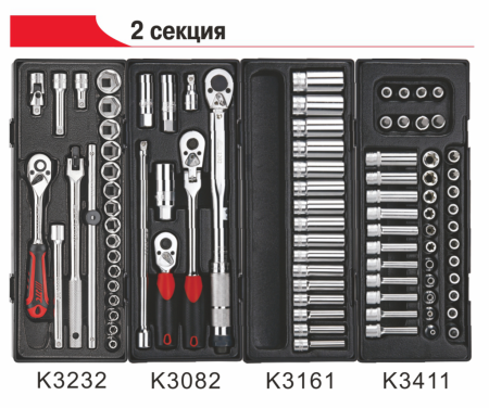 Тележка инструментальная JTC-3931 с набором инструментов JTC-5639, 578 (9 секций, 578 предметов)