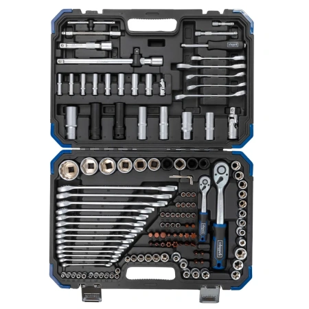 Набор инструментов 125+6пр.1/4''1/2''(6-гран.)(4-36мм,36-12гр.)+(ключи трещоточные:8х10,12х13мм, ключи резрезные:8х10,9х11,12х13мм)