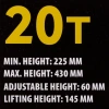 Домкрат бутылочный 20т с клапаном (h min-225мм, h max-430мм, ход штока-145мм, ход винта-60мм)
