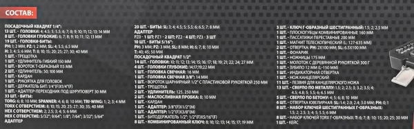 Набор инструментов 216пр. 1/4'', 3/8'', 1/2''(6гр.)