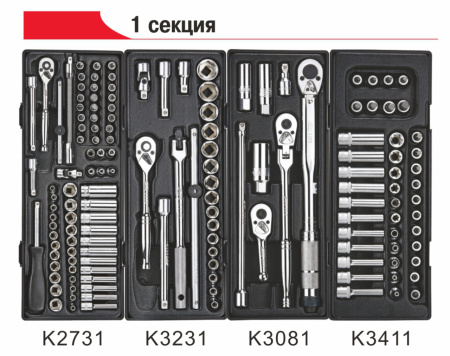 Тележка инструментальная JTC-5021 с набором инструментов JTC-225 (7 секций, 225 предметов)