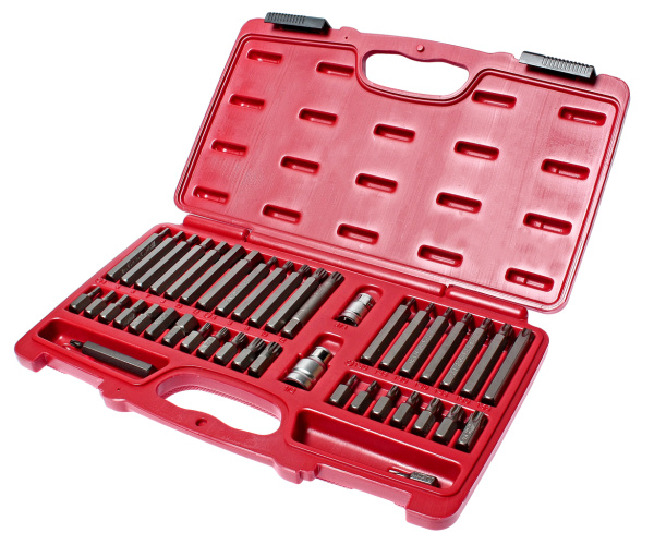Набор бит HEX, TORX, SPLINE 6-ти гранных JTC-3933 (1/2", 3/8", 2 держателя, 42 предмета в кейсе)