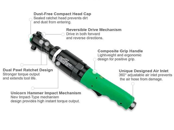 Пневмогайковерт-трещотка 1/2"163Nm SUPER DUTY TOPTUL (KAAL1612)