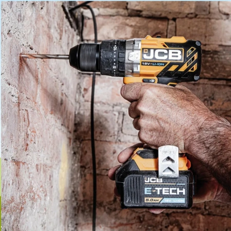 Дрель-шуруповерт аккумуляторная (JCB-BLCD-B-E) 18V, max 65Nm в комплекте с зарядным устройством (JCB-18VFC-E) 2.4A и батареей аккуму(JCB-20LI-E) 2.0AH