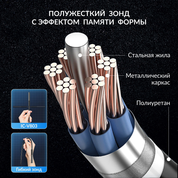Видеоэндоскоп WIFI iCartool IC-V803-2 (2 камеры, 3,5 Мп, 2560x1440, 3 м, 7.9 мм зонд)