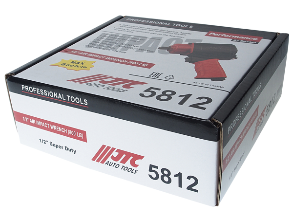 Гайковерт пневматический ударный усиленный JTC-5812 (1/2" 1085Hм 7500об/мин. 230л/мин. 90-120PSI)